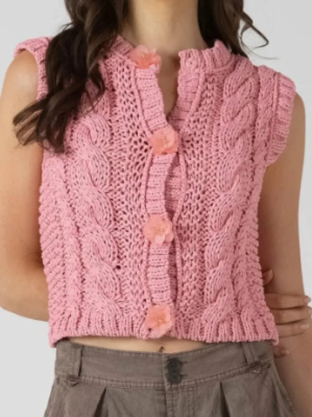 Zara Bloggers Fav Floral Button Knit Pink Vest Zara